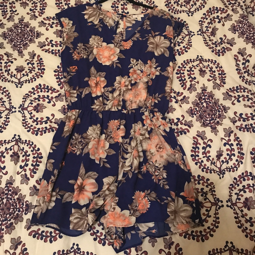 Blue Floral Print Romper